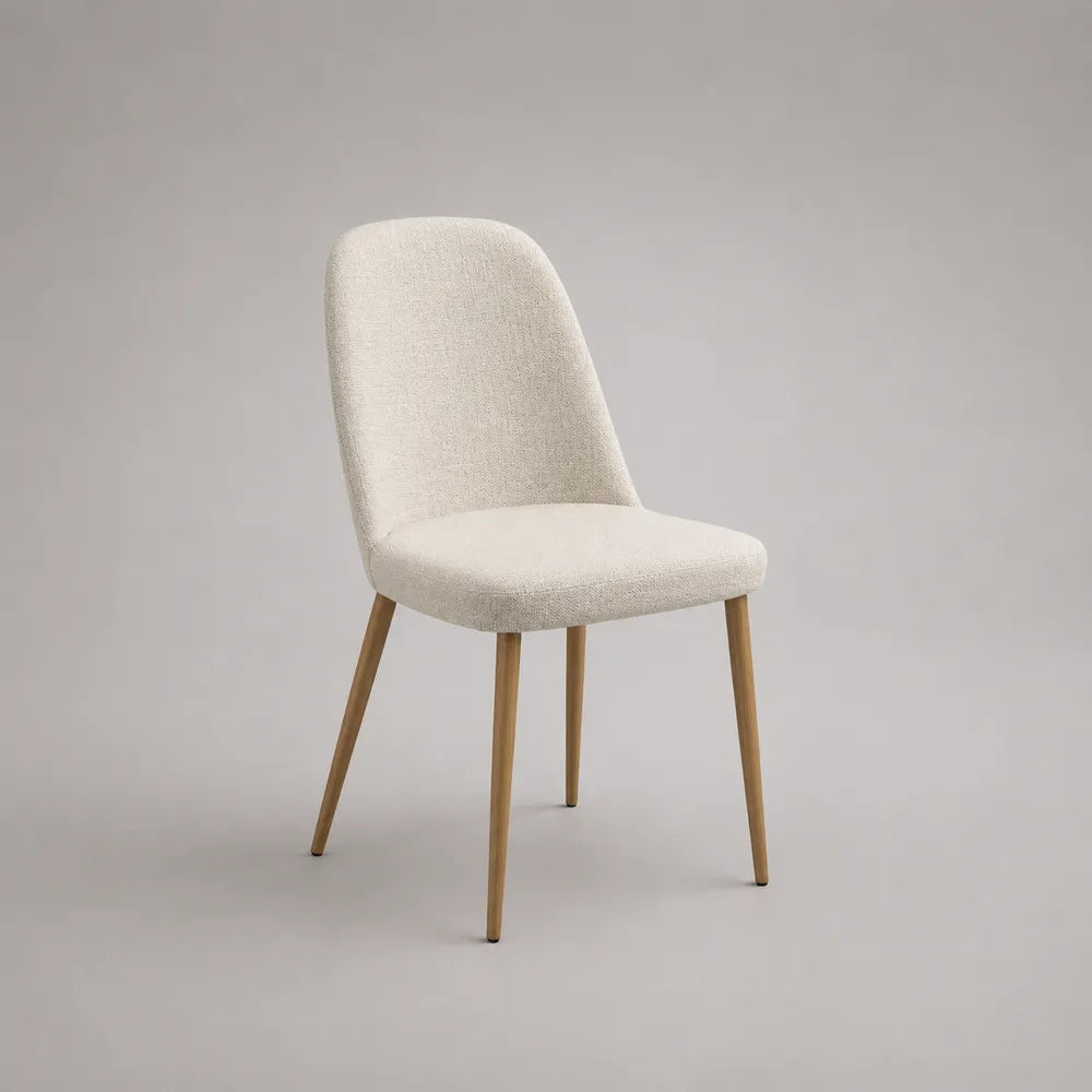Chaise de salle à manger rembourrée tissu bouclé blanc cassé pieds en bois naturel 48 cm x 55 cm x 84 cm