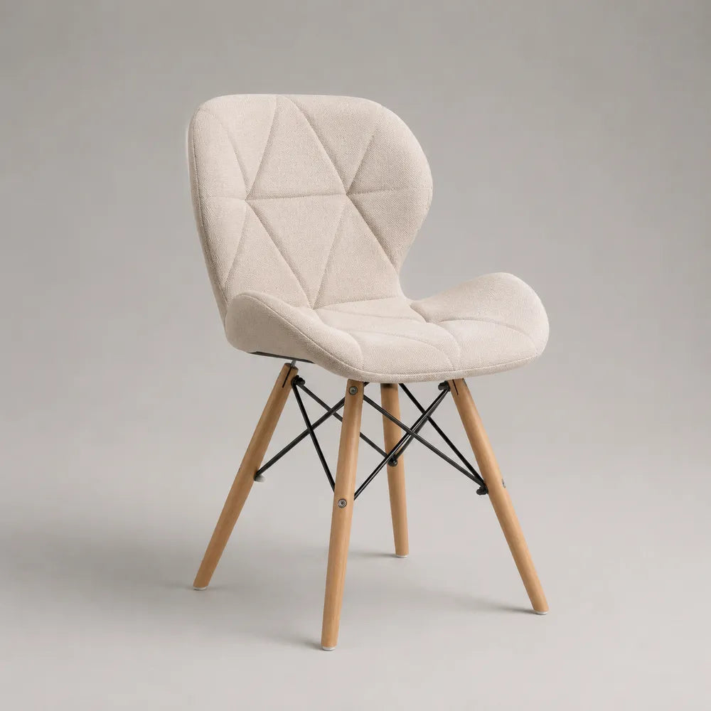 Chaise de salle à manger tissu rembourré beige pieds bois massif hêtre renfort métal noir 50 cm 55 cm 85 cm