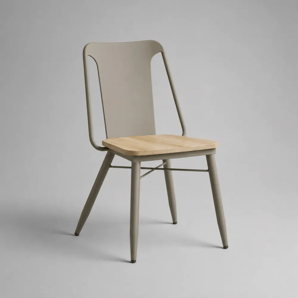 Chaise de salle à manger avec assise bois et structure acier dossier métal 45 cm x 53 cm x 84 cm