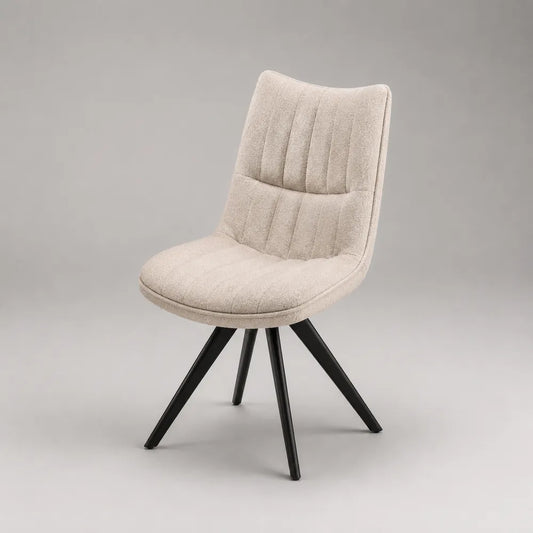 Chaise de salle à manger coque tissu polyester texturé pieds en acier noir forme ergonomique beige 55 x 60 x 85 cm