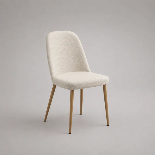 Chaise de salle à manger rembourrée tissu bouclé blanc cassé pieds en bois naturel 48 cm x 55 cm x 84 cm