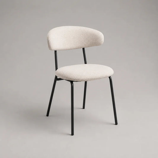 Chaise de salle à manger rembourrée tissu bouclé beige pieds en acier noir 48 cm x 52 cm x 82 cm