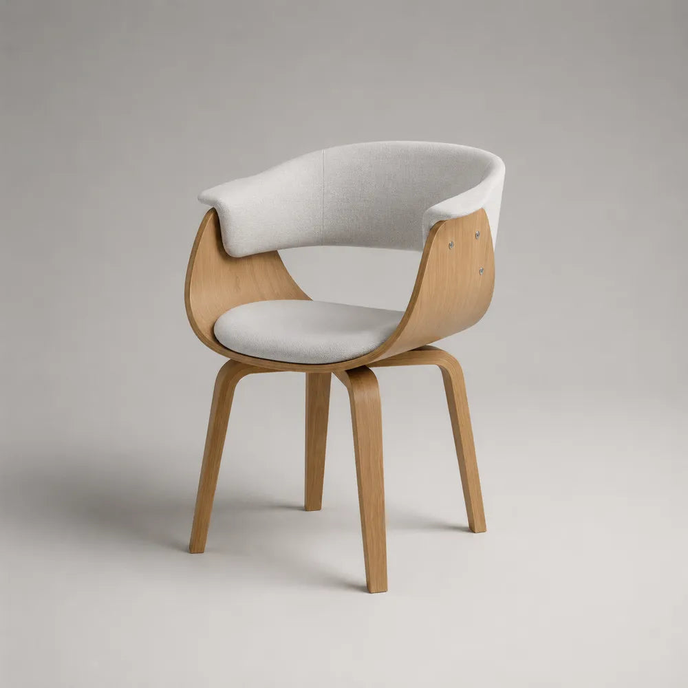 Chaise de salle à manger coque bois cintré tissu rembourré polyester pieds bois naturel beige 55 x 55 x 78 cm