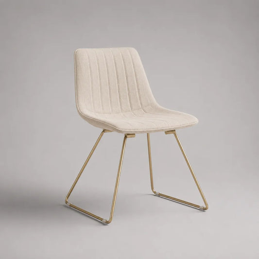 Chaise de salle à manger rembourrée tissu bouclé beige pieds traîneau en acier doré 50 cm x 57 cm x 83 cm